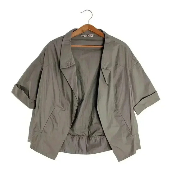 Marni Short Sleeved Tan Taupe Utility Cardigan Top Minimalist Brutalist Size 4 - Picture 1 of 11